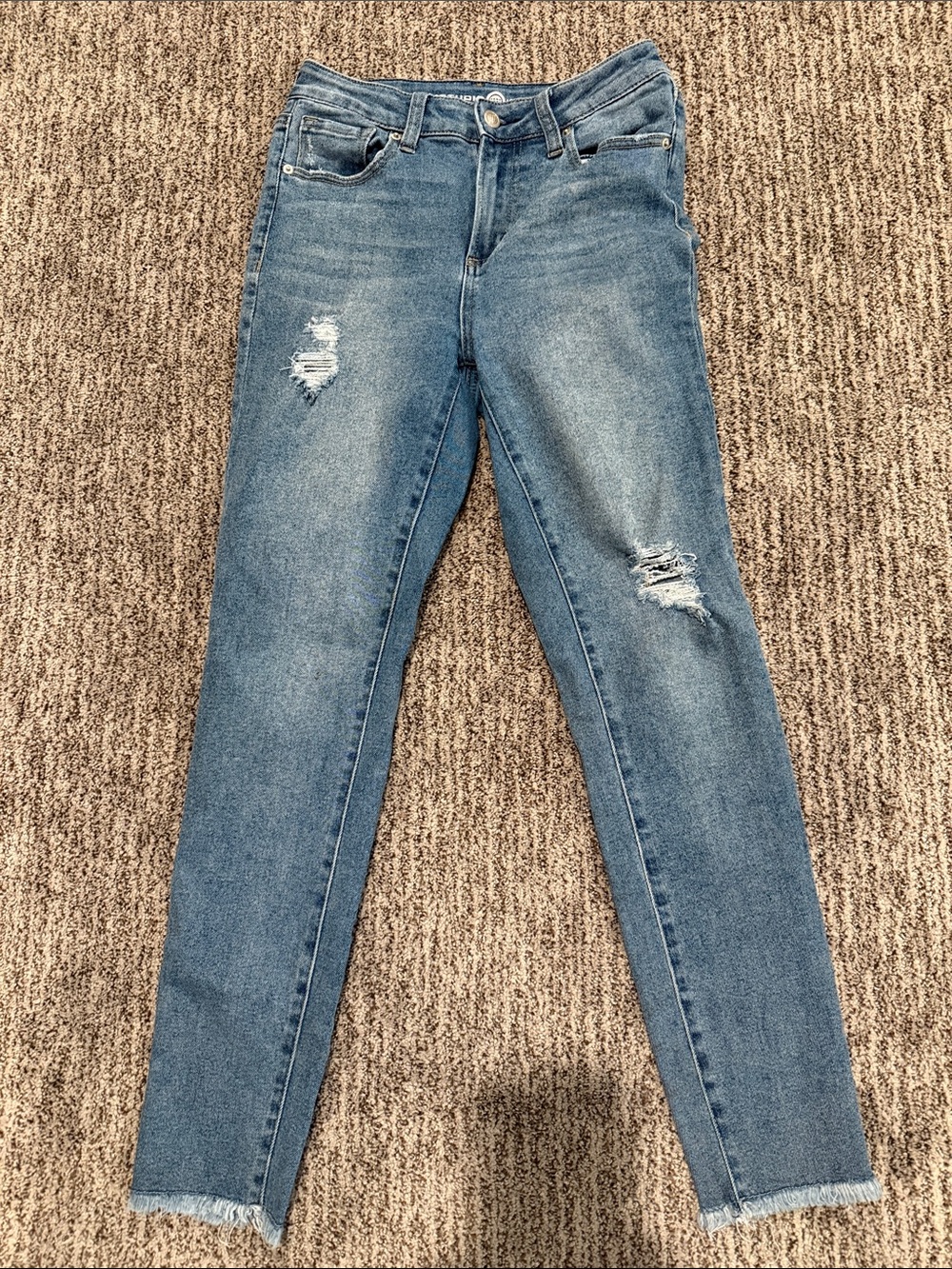 Max Studio Mid-Blue Distressed Skinny Jeans